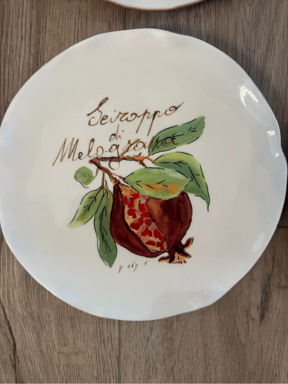 4 Crate & Barrel Verona Fruit Plates 9.25” Italy Pear Fig Grape Pomegranate